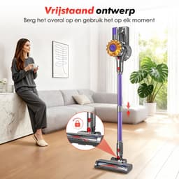 Adormii Steelstofzuiger Draadloos – 50 kPa Sterke Zuigkracht – Tot 60 Min Accuduur – Anti-haarwikkel Vloerborstel – 4 HEPA-filters – 1,6 L Stofreservoir – Groene LED Stofdetectieverlichting – Paars — thumbnail 5