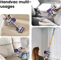 Draadloze Steelstofzuiger 300W 40.000Pa, Snoerloze Stofzuiger 6-in-1, Handstofzuiger met H10 HEPA Filter, LED Display, Anti-klit Borstel, 2 Snelheden, Paars-Goud — thumbnail 3