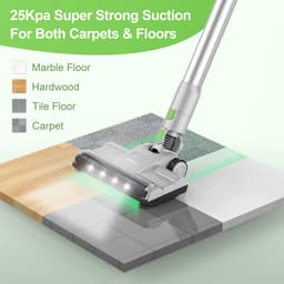 Groene Snoerloze Steelstofzuiger 260 W, 23 kPa, LED Display, Zachte Rolborstel, HEPA-filter, 50 min Gebruiksduur, Draadloze Stofzuiger met Afneembare Accu, voor Harde Vloeren, Tapijt en Dierenharen — thumbnail 4