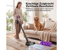 Lubluelu P6 Draadloze Steelstofzuiger 45Kpa- 5 in 1 Handstofzuiger - Zelfstaand Design - 50 Min Gebruikstijd - Verwijderbare Batterij- Anti-klit Borstel - HEPA-filter - LED-koplampen