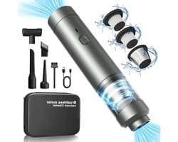 Draadloze Auto Stofzuiger - Handstofzuiger Mini - Auto Interieur Reinigen - 4-in-1 Multifunctioneel - 23 Kpa Zuigkracht - Zilver