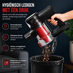 Draadloze Steelstofzuiger met HEPA-Filter - 4-in-1 Accustofzuiger - 49 Min Accuduur - LED-Verlichting - 2 Zuigstanden - Klitvrije Borstel voor Dierenharen, Tapijt en Harde Vloeren - Rood/Grijs — thumbnail 3