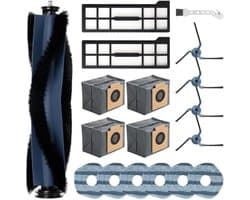 18 stuks accessoires voor Eufy X10 Pro Omni robotstofzuiger, 1 rolborstel, 2 filters, 6 dweilpads, 4 zijborstels, 4 stofzakken, 1 reinigingsborstel