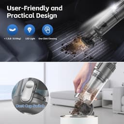 Draadloze Handstofzuiger - 120 W, 9500 PA, Lichtgewicht en Draagbaar, Ideaal voor Huis en Auto, Met LED Lamp en Diverse Accessoires — thumbnail 3