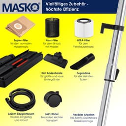 MASKO® industriële stofzuiger nat-droog roestvrij staal 2300W + stopcontact | blaasfunctie | droog en nat zuigen | Push&Clean | industriële stofzuiger met en zonder zak | zakloos - Blauw / Grijs — thumbnail 5