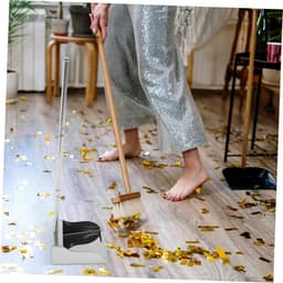 Vuilblik met Handgreep - Afvalschep Stoffer - Efficiënt Schoonmaken - Roestvrij Staal Materiaal - 70 cm Hoog - Zilverkleurig — thumbnail 4