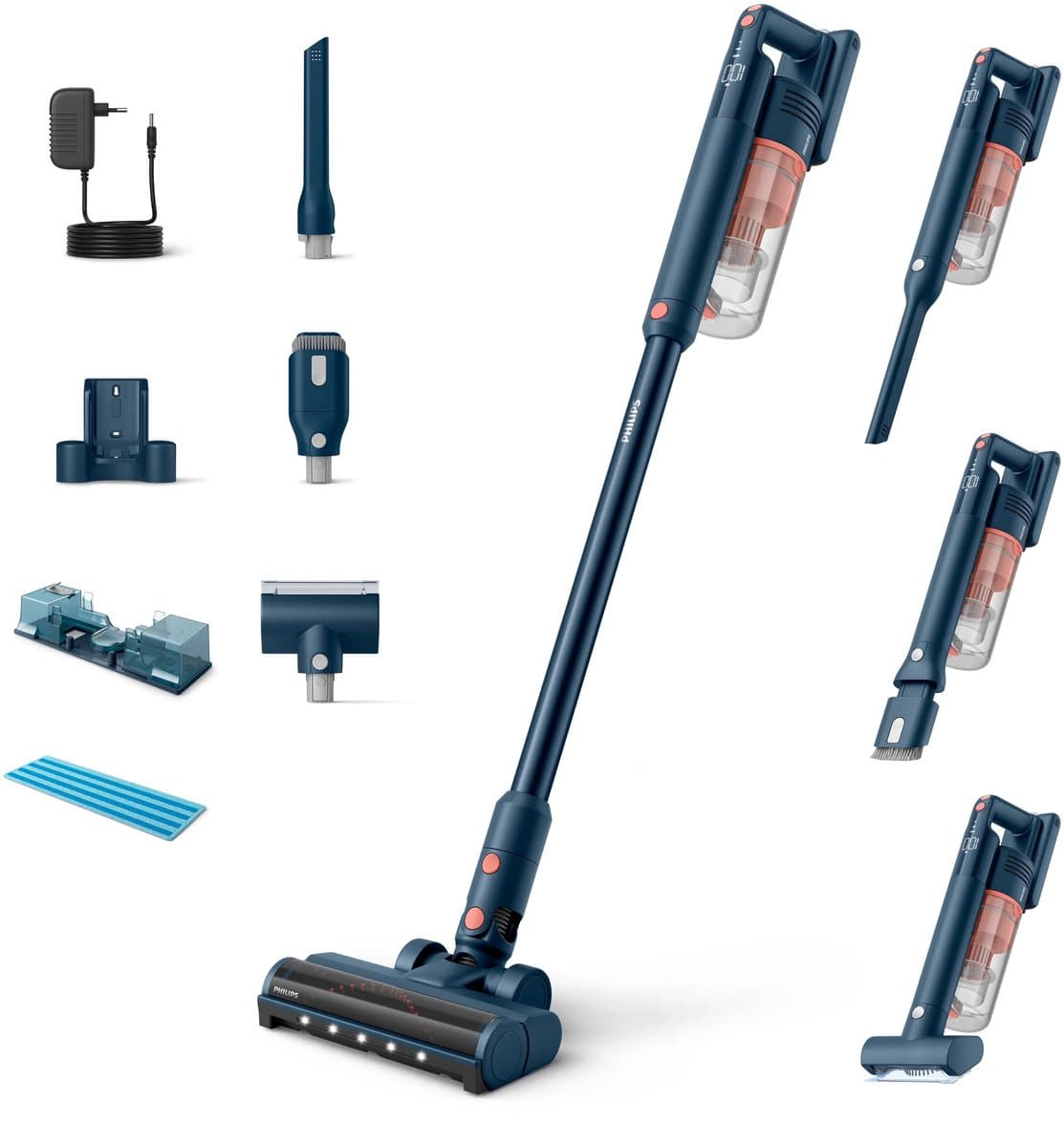 Philips Steelstofzuiger met Dweilfunctie XC5141/01 Aqua - Draadloos en Zonder Zak - Zuigmond met LED Verlichting - Kruimeldief - Batterijduur tot 60 min - Lichtgewicht - Blauw — afbeelding 1