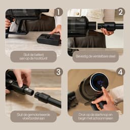 GoScrub® Steelstofzuiger Draadloos - 680W - Kruimeldief - 4 Opzetstukken - Stofzuiger 35kPa zuigkracht - Zonder zak op accu - Inclusief muurhanger - X680 Ultra — thumbnail 5