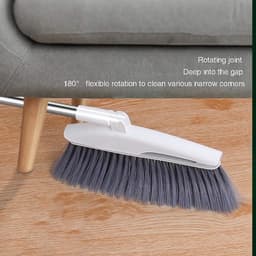 Stoffer en blik - Vegen set - Huishoudelijk schoonmaken - Roestvrij staal handvat - 92 cm bezem - Grijs — thumbnail 3