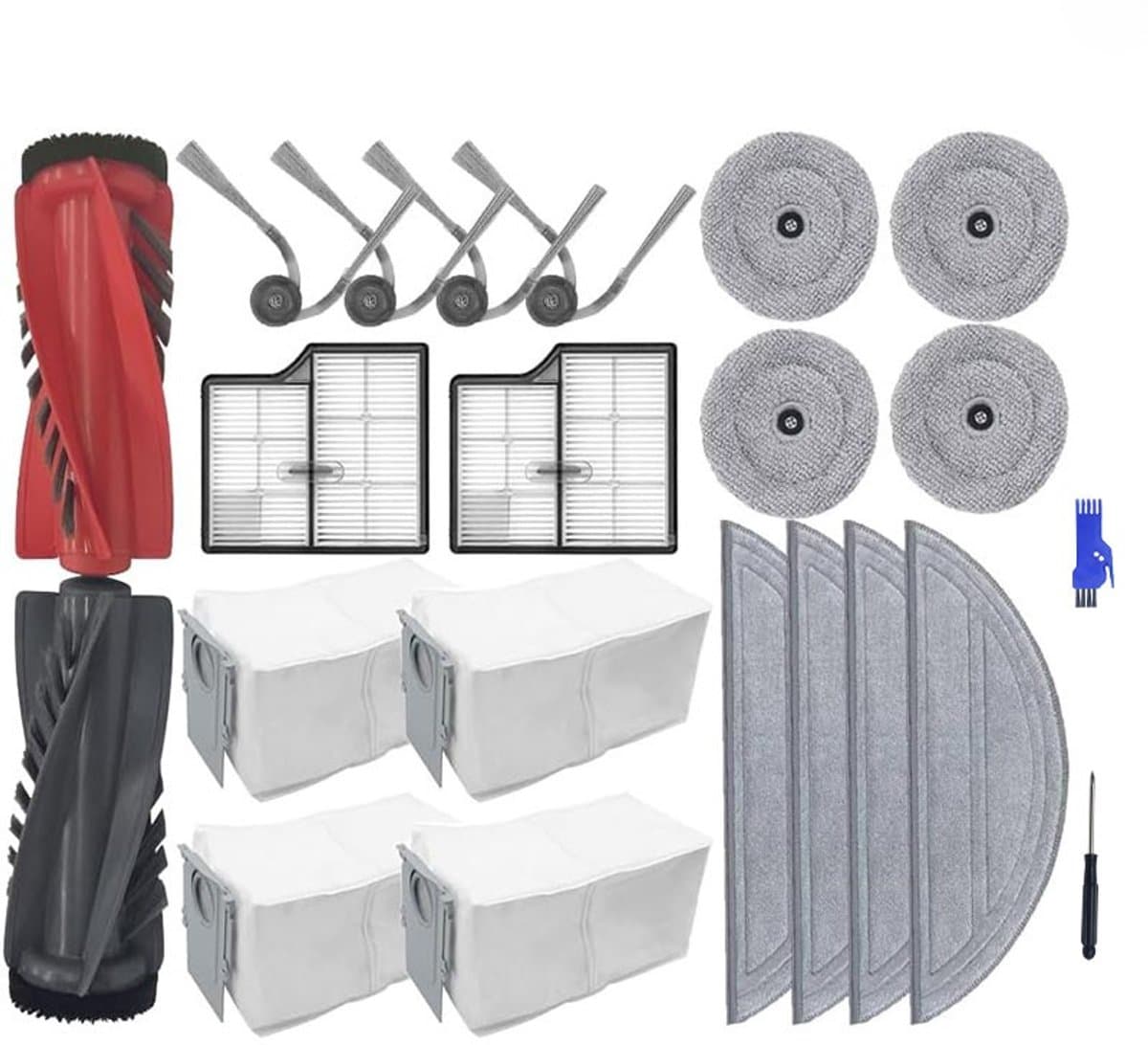 20 stuks -geschikt voor Roborock Saros 10/ G 30 - decoratieve accessoires - accessoireset - 2 hoofdborstels,4 stofzakken, 4 dweilpads,2 HEPA-filters ,4 Randdoek ,4 zijborstels — afbeelding 1