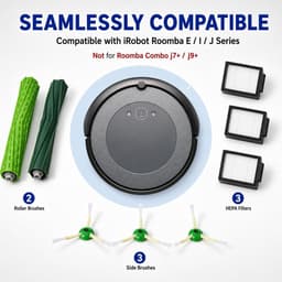 Geschikt voor accessoires voor iRobot Roomba i7 i7+ i3 E5 i3+ i4 i6 i6+ i8 i8+ robotstofzuigers – Compatibel met i7 i8 i6 i5 i4 i3 i1 E5 E6 J5 J6 J7 J8 J9 Plus – 3 HEPA Filters – 3 Zijborstels – 2 Rubberen Hoofdborstels – Vervangende Onderdelen Set — thumbnail 3