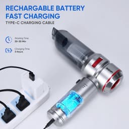 Draagbare Stofzuiger - Mini Vacuüm - Auto Interieur Reinigen - 26000PA Sterke Zuigkracht - 30 Min Werktijd - Zilver Rood — thumbnail 5