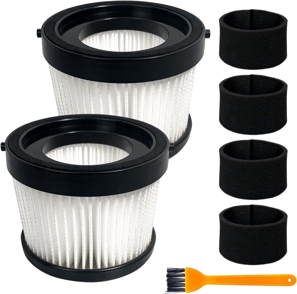 Twee sets vervangende HEPA-filtersGeschikt voor DCV501HB en DCV5011H. Filters voor draadloze handstofzuigers, inclusief 4 schuimrubberen filterhoezen en 1 borstel. — afbeelding 1
