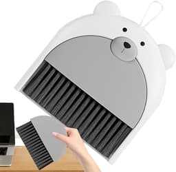 Kleine bezem stoffer - Mini schoonmaakset - Bureau reinigen - Compact en hangend - 18x235 cm - Grijs — thumbnail 5