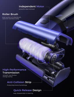 MUPOO draadloze handstofzuiger 20000Pa - kruimeldief voor Dierenharen met 720 ml Stofreservoir - Motorborstel-Wasbaar HEPA-filter -Type-C oplaadbaar-kruimelzuiger voor Auto, Bank, Tapijt en Trap — thumbnail 3
