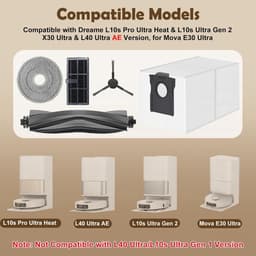 Accessories Kit gescht voor Dreame L10s Ultra Gen 2, L10s Pro Ultra Heat, L40 Ultra AE, Mova E30 Ultra Robotstofzuiger, 1 Hoofdborstel, 2 HEPA-Filters, 4 Zijborstels, 4 Dweildoeken, 6 Stofzakken — thumbnail 4