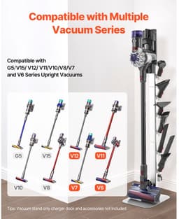 Steelstofzuiger Standaard - Vloerstandaard - 126 cm Hoog - 6 Haken - Antislip Voetjes - Compatibel met G5/V15/V12/V11/V10/V8/V7/V6 - Zilver — thumbnail 4