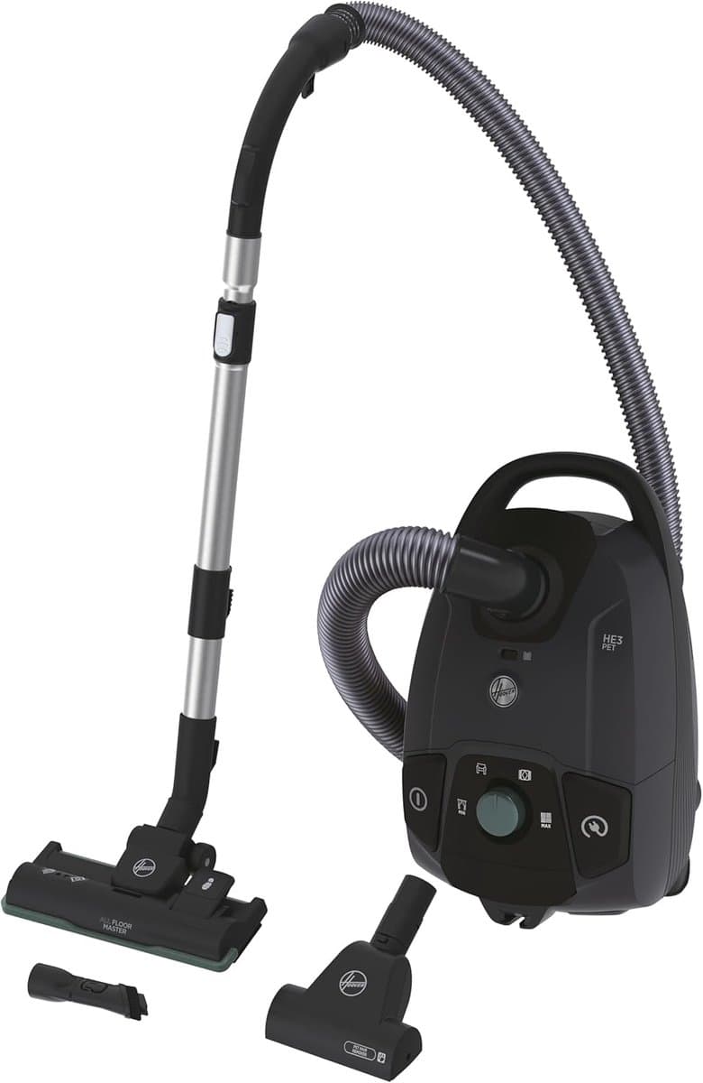Stofzuiger met zak - Cilinderstofzuiger - Alle vloeren reinigen - Speciale dierenborstel - 4 liter capaciteit - Grijs en groen — afbeelding 1