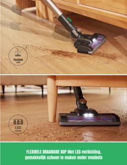 Aurixi® 6-in1 Steelstofzuiger Zonder Zak op Accu - Steelstofzuiger Draadloos Uitschuifbaar - Kruimeldief Snoerloos best Verkocht 25KPA – Veelzijdige Kruimeldief best Verkocht – met Krachtige batterij – Zwart/Groen - 17cm x 8cm x 10cm — thumbnail 4