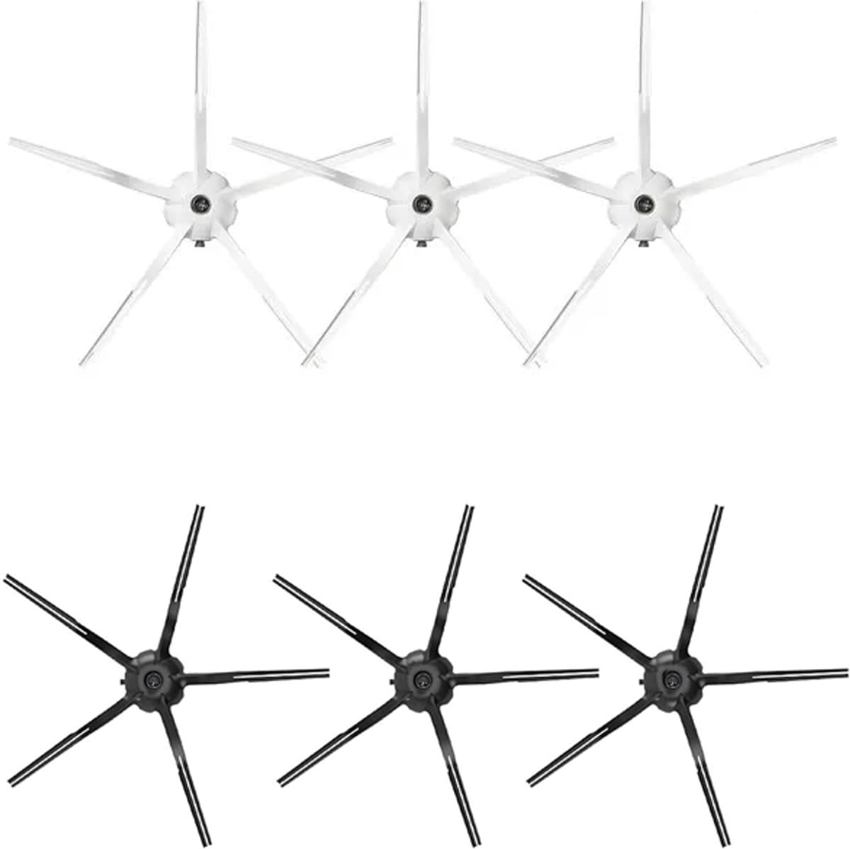 Vervangende siliconen zijborstels - 3 x zwarte + 3 x wit - Geschikt voor Roborock T7S, T7S PLUS, G20, G10, G10S, G10S PRO, G10S PURE, S7, S7MAXV ULTRA, T8, Q7+, Q7 MAX+ en S8 - Robotstofzuigers - set van 6 stuks — afbeelding 1