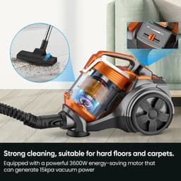 Krachtige Stofzuiger 15000 Pa Zuigkracht 3600W met Multi-Cyclonische Filtratie - Bedraad Stofzuiger voor Harde Vloeren en Tapijten - 5 Meter Snoer - Instelbare Zuigkracht — thumbnail 3
