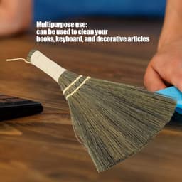 Dailygoods - Handbezemborstel - Kleine gevlochten stro - Draagbaar - Bamboe - Desktopreiniging - Geschikt voor harde vloeren en tapijt - Zilver — thumbnail 3