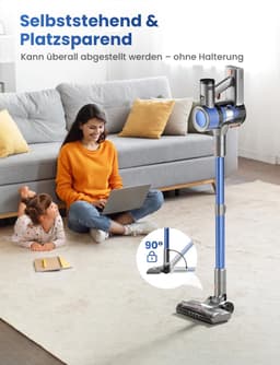 Draadloze Stofzuiger - Steelstofzuiger Elektrische Bezems - Gemakkelijk Huis Schoonmaken - 45KPa Zuigkracht - 12 Liter Capaciteit - Blauw Grijs — thumbnail 3