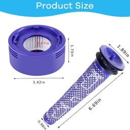 Vervangingsfilterset van 4 stuks voor Dyson V8 Absolute - V8 Animal - V7 Absolute Motorhead Animal stofzuiger | 2 HEPA-nafilters - 2 voorfilters - 1 borstel | Vervangt onderdeelnummer 965661-01 & 967478-01 — thumbnail 2