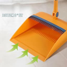 Stoffer en blik - Veegset - Huishoudelijk schoonmaken - 180 graden roterend - Lange steel - Geel — thumbnail 3