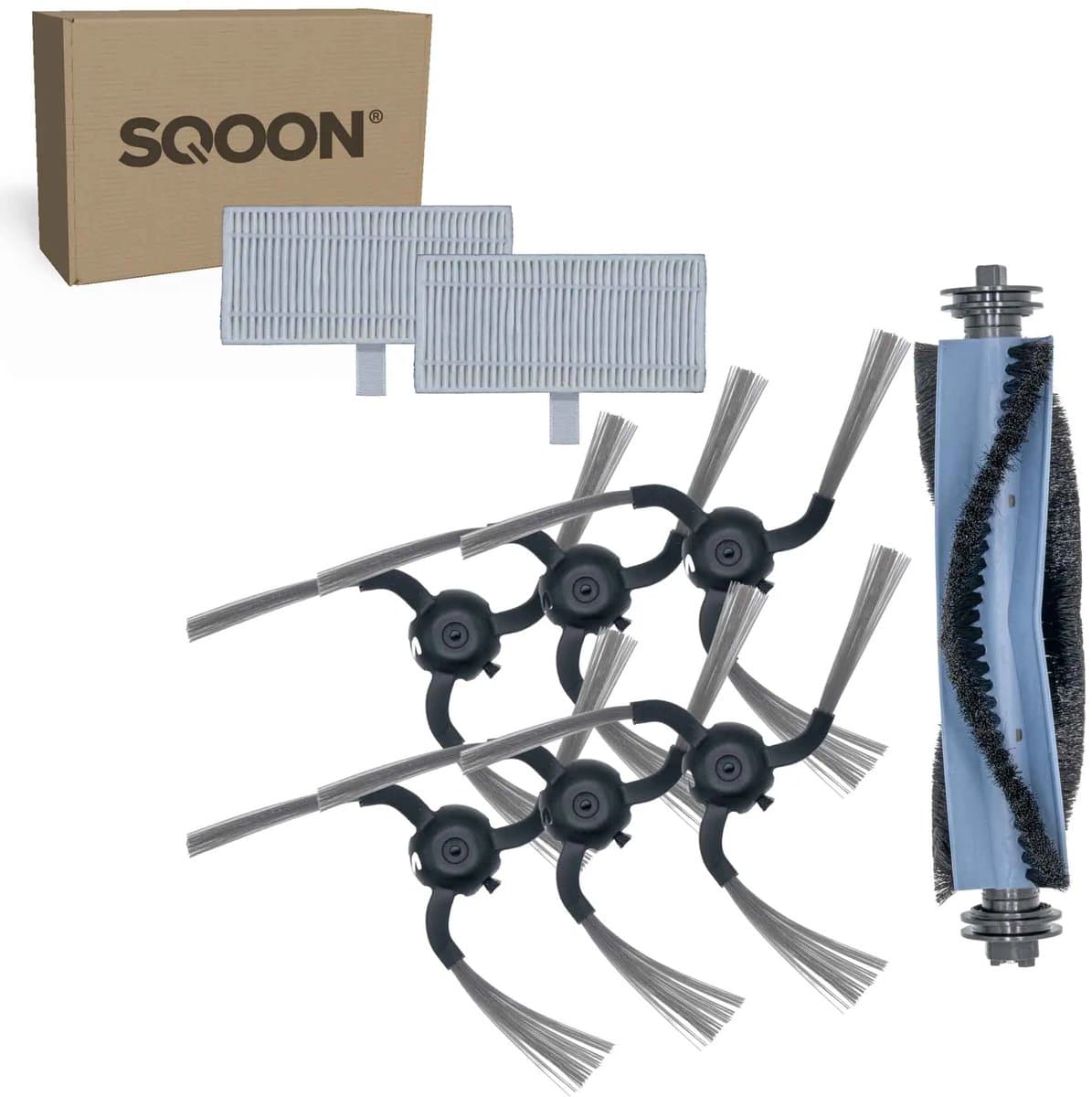 SQOON® vervangingsset geschikt voor Eufy C10 robotstofzuiger - 9-delige onderhoudskit met HEPA-filters, zijborstels en borstelrol — afbeelding 1
