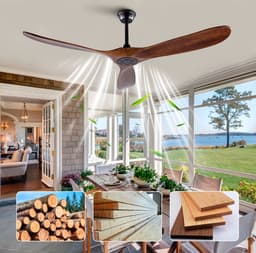 COVREO Plafondventilator zonder licht met afstandsbediening – Ø152,4 cm – Ventilator met 6 standen en timer – voor woonkamer en terras – Zwart — thumbnail 4