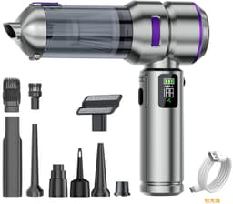 4‑in‑1 draadloze accu‑handstofzuiger, 32000PA sterke autostofzuiger met lcd‑scherm, borstelloze motor, 3 versnellingen, 300000 omw/min, mini stofzuiger voor auto en kantoor（Zilverachtig paars） — thumbnail 1