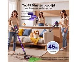 Lubluelu G10 Draadloze Steelstofzuiger 40Kpa- 5 in 1 Handstofzuiger - Zelfstaand Design - 45 Min Gebruikstijd - Verwijderbare Batterij- Anti-klit Borstel - HEPA-filter - LED-koplampen