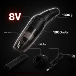 SnelShoppen - Draadloze handstofzuiger 8V, oplaadbare USB stofzuiger voor auto en huis, wasbaar HEPA-filter, 1800 mAh accu, 3 accessoires voor iedere — thumbnail 5
