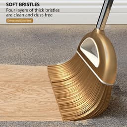 Bezem en Stofpan - Reinigingsset - Snel Opruimen - Ruimtebesparend Ontwerp - Compact - Goud — thumbnail 2