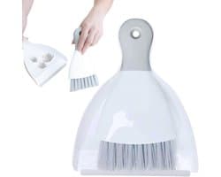 Mini Bezem Stofpan - Reinigingsset - Kleine Oppervlakken Schoonmaken - Geïntegreerde Set - Compact Formaat - Grijs