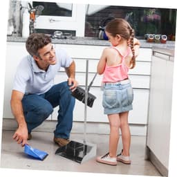 Vuilblik met steel - Stoffer en blik - Staand schoonmaken - Roestvrij staal - Grote capaciteit - Zilver — thumbnail 2