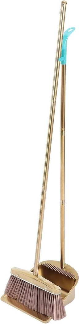 Bezem en stoffer - Huishoudelijke set - Efficiënt schoonmaken - Staande opbergruimte - 115 cm steel - Goud — thumbnail 1