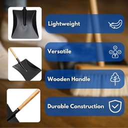 Metal Dustpan - Hand Schep - Binnen en Buiten - Hittebestendig Hout - 44 cm Lengte - Zwart — thumbnail 2