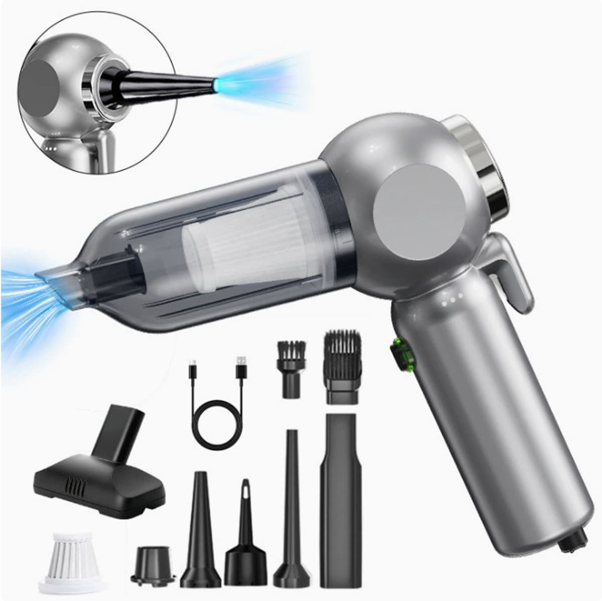 6‑in‑1 draadloze oplaadbare handstofzuiger 22000Pa, 7800 mAh accu, met glasbreker en veiligheidsgordelsnijder, multifunctionele autostofzuiger voor auto, kantoor en thuis [Energieklasse A++] — afbeelding 1