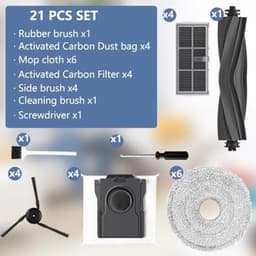 21 stuks accessoires geschikt voor Dreame X40 Ultra/L40 Ultra /X40 Master/Mova P50 Pro Ultra, reserveonderdeel voor robotstofzuiger, 1 hoofdborstel, 4 actieve koolfilters, 4 actieve koolstofzakken, 4 — thumbnail 3