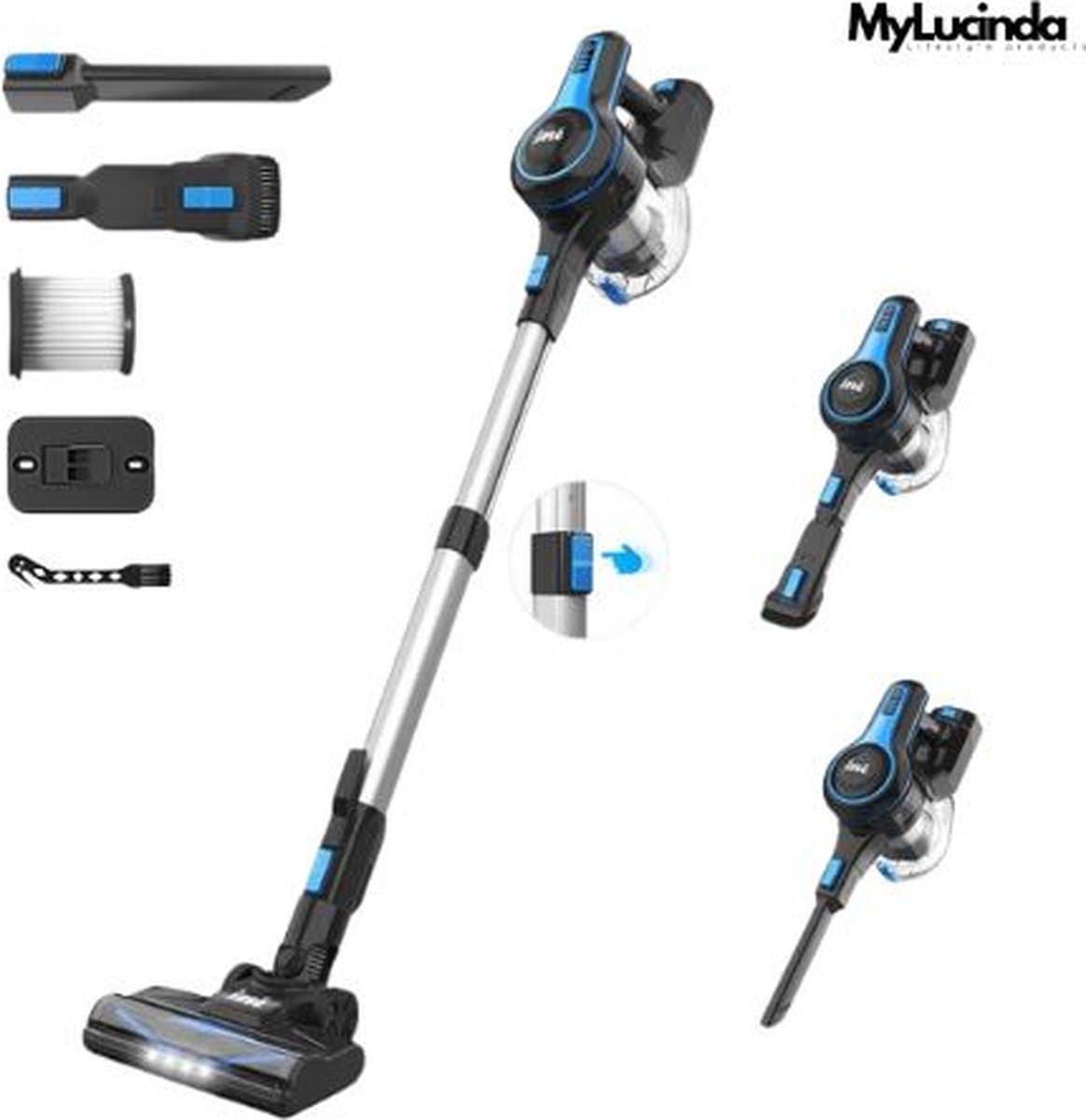 Mylucinda® Steelstofzuiger Draadloos 6-in-1 - Oplaadbaar Lichtgewicht Stofzuiger - Voor Huishoudelijke Reiniging - Zwart/Blauw — afbeelding 1