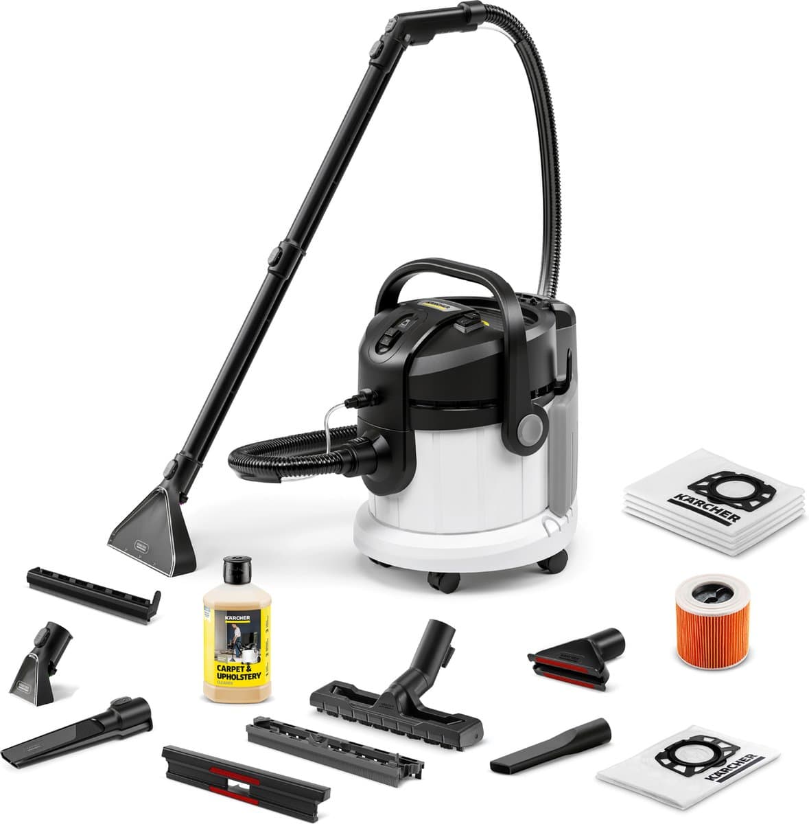 Kärcher Tapijtreiniger SE 4 Plus SET - Incl. extra Vliesfilterzakken 4st. - 4 / 4 liter - 3-in-1 Sproei-extractie - Tapijt- en bekledingsreiniger RM 519, 1L — afbeelding 1