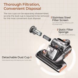 JIGOO T600 Beddenmatras Stofzuiger Grijs-EU-Dual Cup Design - 99,99% Huismijtverwijdering met Aroma-Diffused Systeem — thumbnail 2