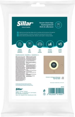 Sillar, stofzuigerzakken, van stof, met 1x inlaatfilter, 3 filterlagen, vervangingsonderdeel, geschikt voor stofzuigers van AEG, Amica, Bosch, Karcher, LG, Philips, Zelmer, 4 stuks — thumbnail 1