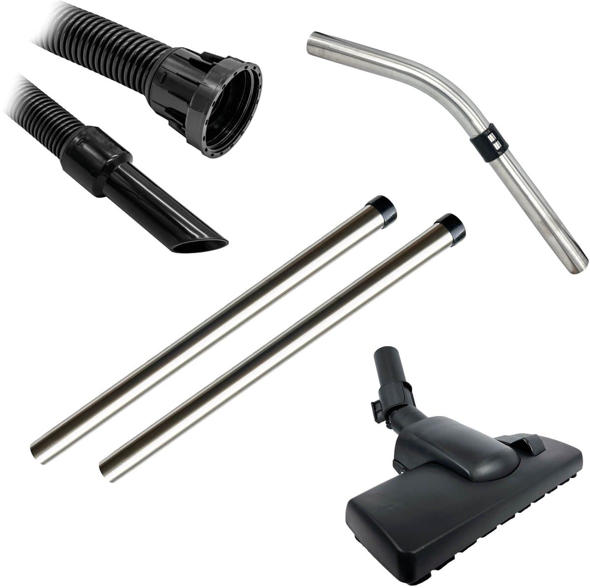 Multaparts® hulpstukken set geschikt voor Numatic Henry / Hetty series combi zuigmond, complete stofzuigerslang (2.5 meter), RVS buizen en RVS zuigbocht | Vervang alle hulpstukken in 1 keer | Professionele kwaliteit onderdelen voor een set-prijs — afbeelding 1
