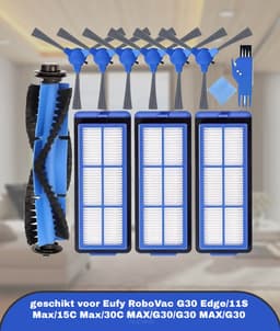 Accessoireset Vervangende onderdelen geschikt voor Eufy RoboVac G30 Edge/11S Max/15C Max/30C MAX/G30/G30 MAX/G30 Hybrid Robotstofzuiger, 1 x hoofdborstel, 3 x HEPA-filters, 6 x zijborstels (10 stuks) — thumbnail 1