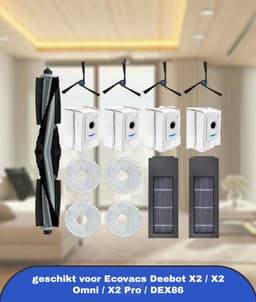 15 stuks vervangende accessoires set geschikt voor Ecovacs Deebot X2 / X2 Omni / X2 Pro / DEX86 stofzuiger reserveonderdelen, 1 hoofdborstel, 4 zijborstels, 2 hepa-filters, 4 stofzakken, 4 dweildoeken — thumbnail 1