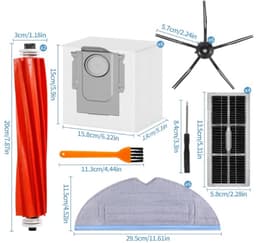 Onderdelen compatibel met: Roborock S7 MaxV Ultra - S7 Pro Ultra - 6 Stofzakken - 2 Hoofdrolborstels - 6 Zijborstels - 4 Filters - 6 Dweildoekjes - 1 Borstelreinigingsgereedschap - 1 Schroevendraaier - Hoogwaardige vervanging — thumbnail 2