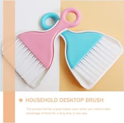 Stoffer en blik set - Mini bezem - Bureau schoonmaken - Compact ontwerp - 3 stuks - Blauw roze groen — thumbnail 4